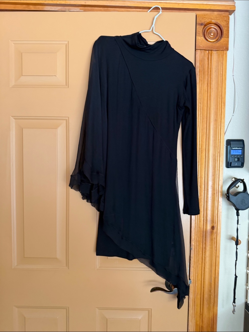 Analili Black Asymmetrical Long-Sleeve Dress